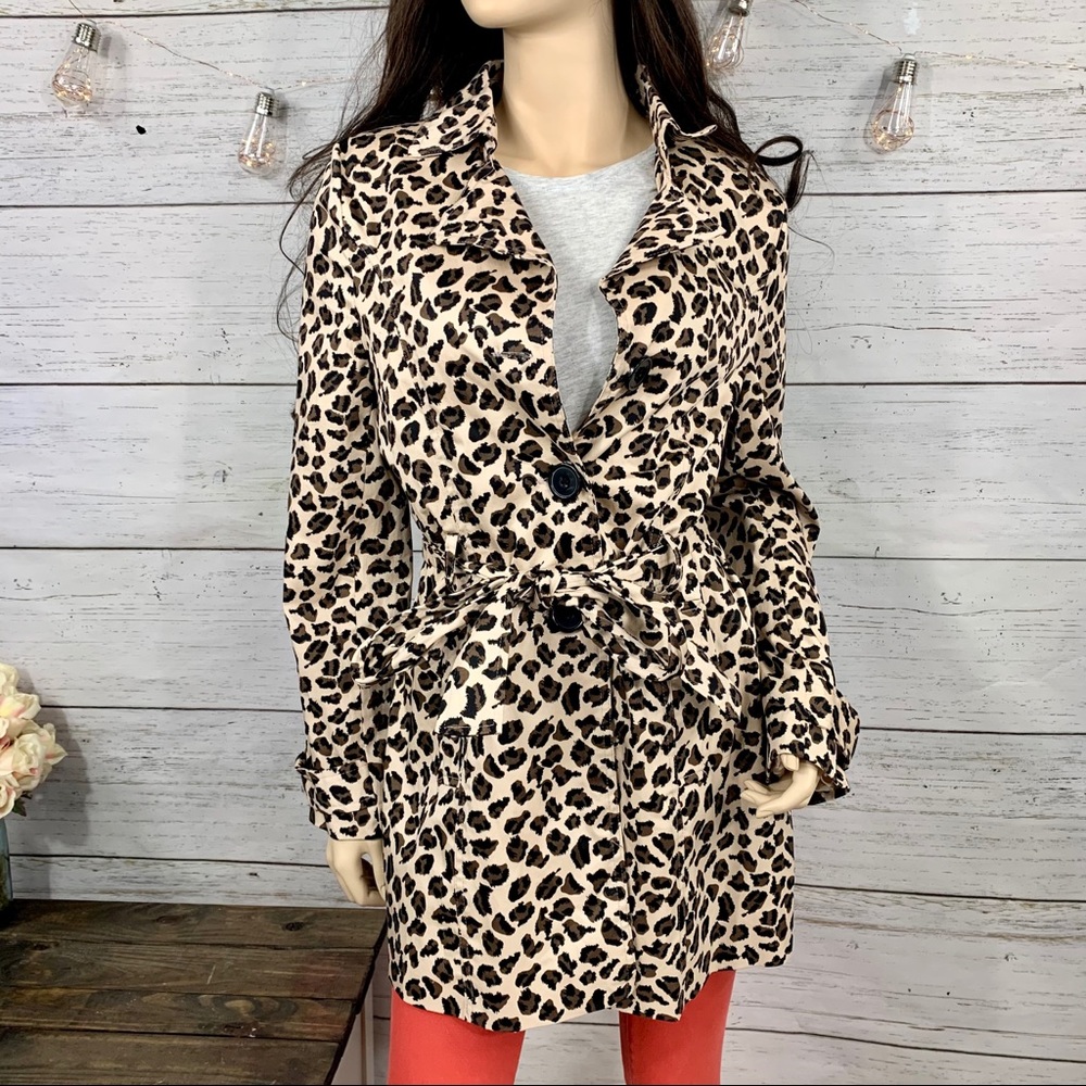 Leopard Print Trench Coat w/ Tie Belt